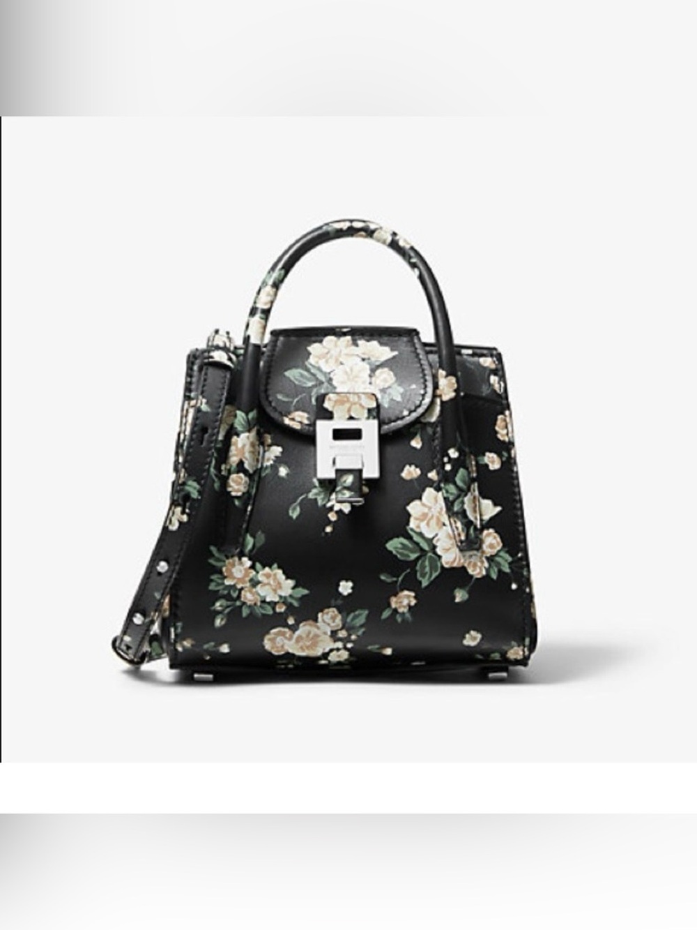 MICHAEL KORS COLLECTION Bancroft Black & Petal Pink Floral Mini Satchel w/ Cross